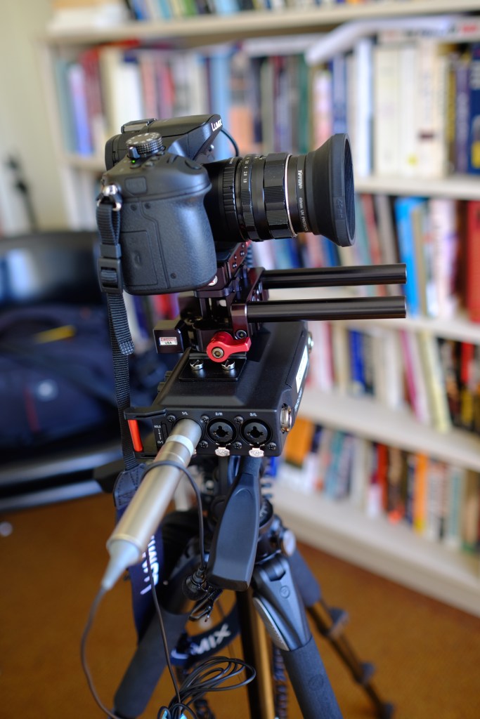 The DR-70 Rigged up to a Panasonic GH3 with a Zacuto Mini-DSLR Baseplate