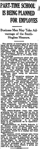 1918 - Part-Time School Is Being Planned For Employes Bus